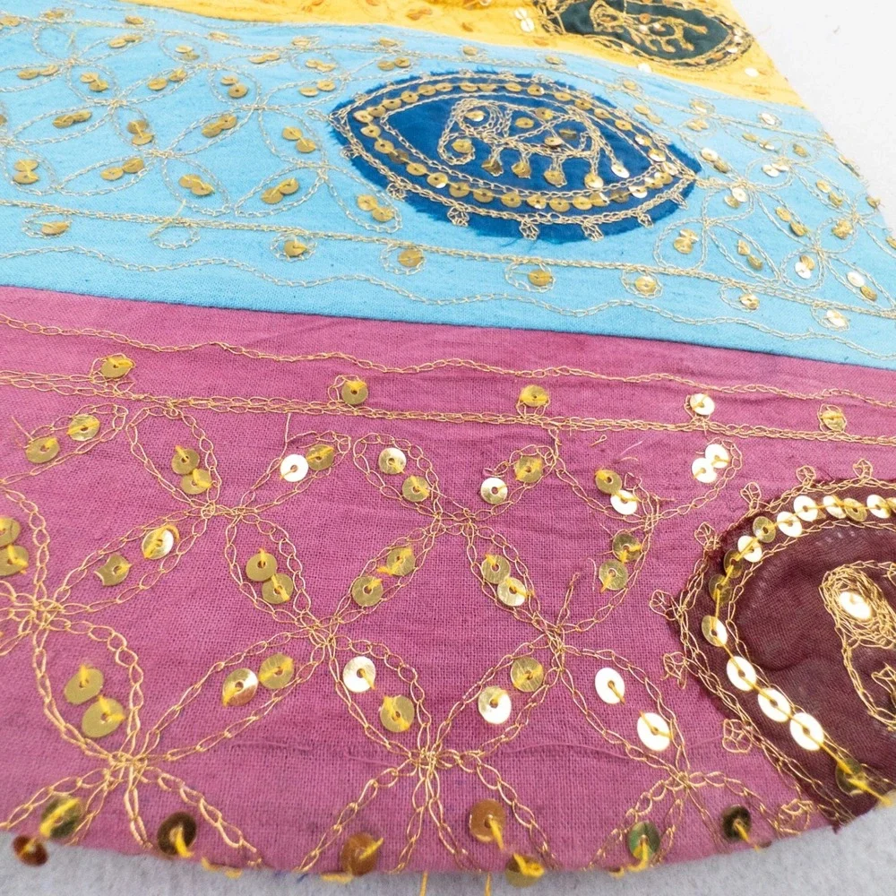 Boho Ethnic Indian Handicraft Sequin Elephant Festival Bag Wooden Handle Tote